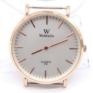 Womage Watch Unisex Gold Tone Classic Stainless Steel Big Face Beige Dial